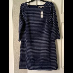 LOFT Three Quarter Sleeve Striped Dress